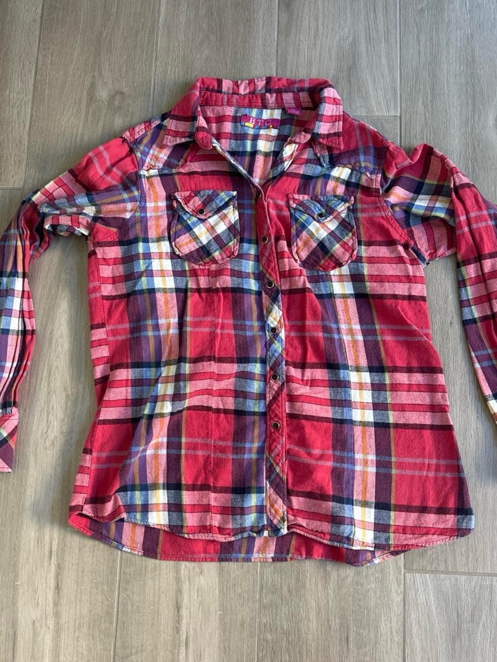 Womens Red Plaid Button-Down Shirt